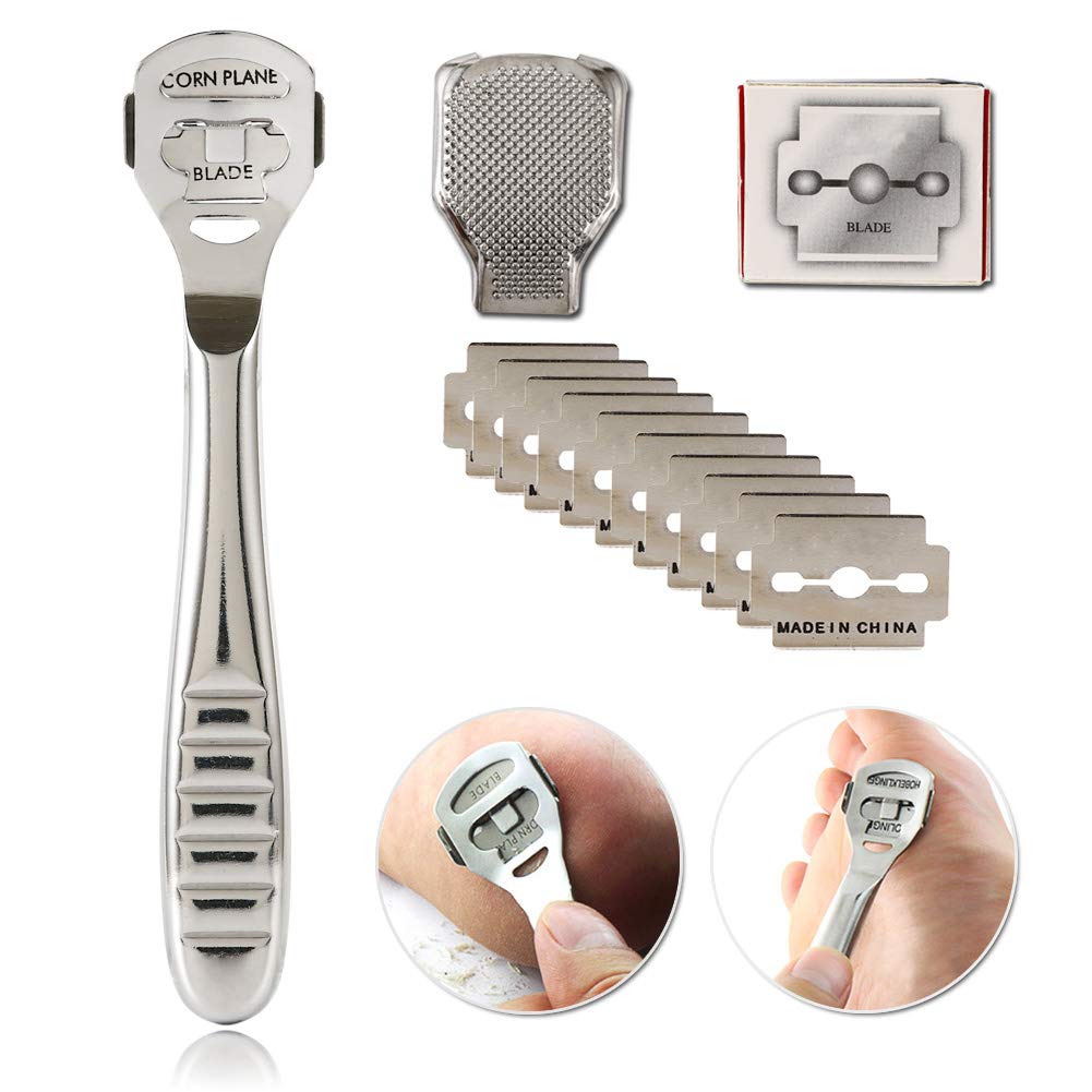 Foot Callus Shaver Heel Hard Skin Remover Hand Feet Pedicure Razor Tool Shavers Stainless Steel Handle 10 Blades Foot Care Tool