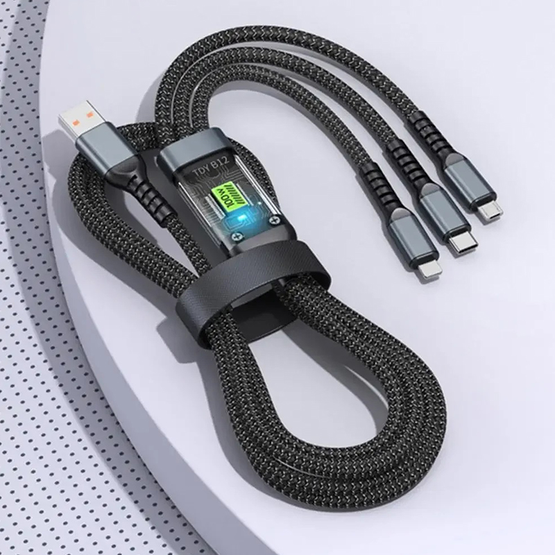 100W Fast Charging Cable Multi Charger Cable Nylon Braided Multiple USB Universal 3 In 1 Charging Cord Adapter With Type-C Micro