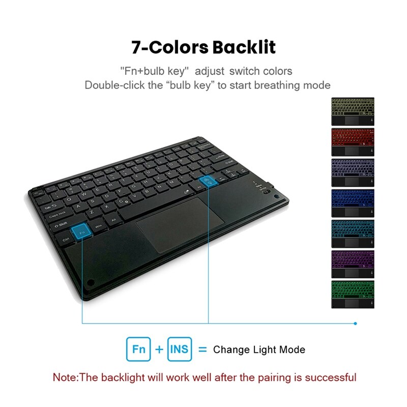 Ultra-Thin Backlight Tablet Keyboard With Touchpad, Backlit Wireless Bluetooth Keyboard For Android/Windows/IOS