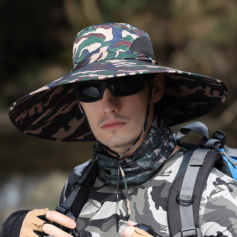 Camoland sommar solhatt herr kamouflage bucket hatt utomhus uv skydd keps hane lång bred brätte vandring fiske hattar