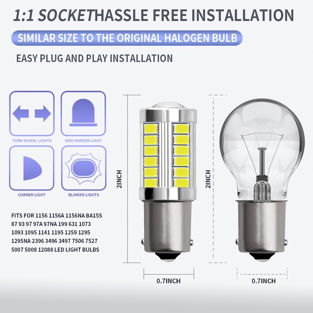 2 stuks 1156 5730 33SMD Auto LED Richtingaanwijzer Achteruitrijlicht Vervanging Bollen voor Auto