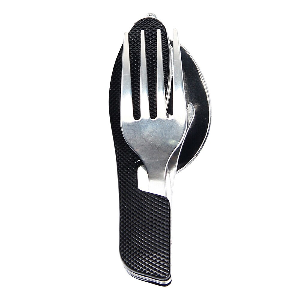 3 In 1 Folding Spoon Knives Fork Set Multifunction Travel Camping Tableware Kit can CSV: Black