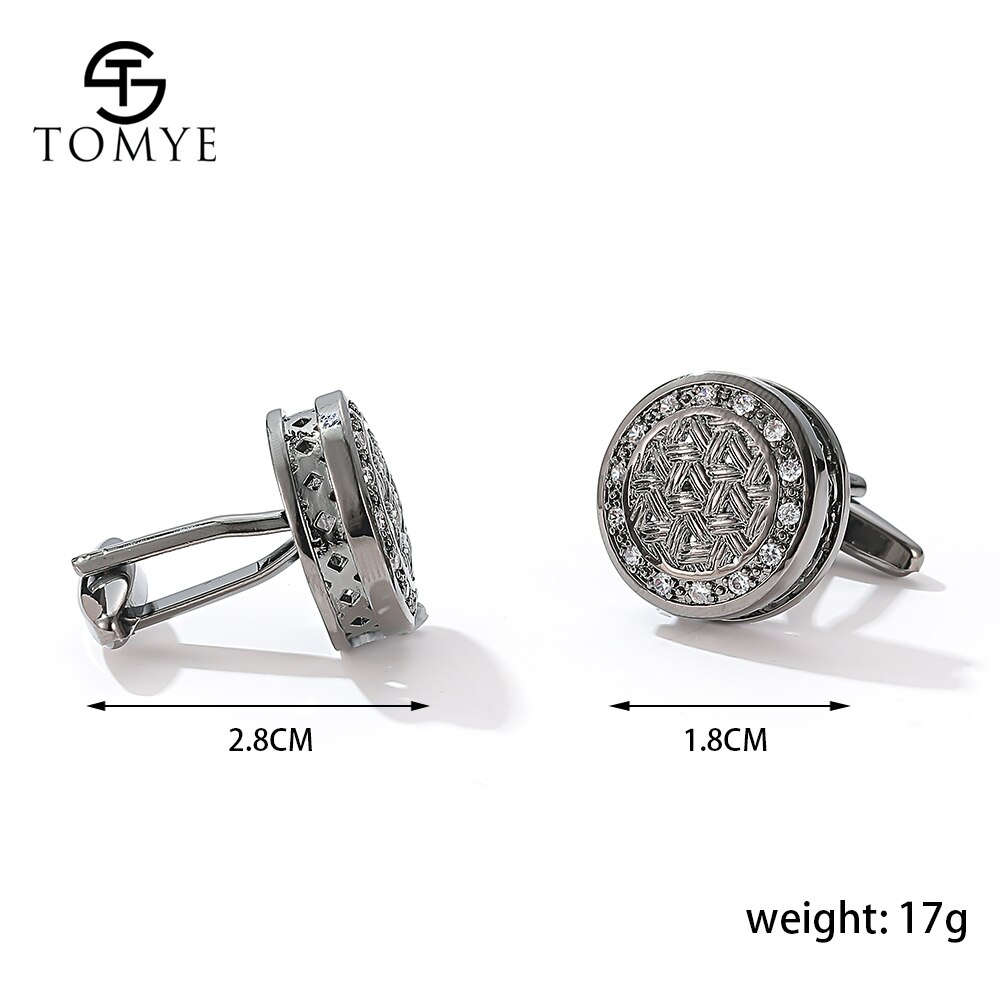 Men's Cufflinks TOMYE XK20S005 Luxury Zircon Round Shirt Cuff Links