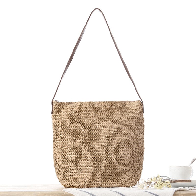 Youse tessuti delle Donne del sacchetto delle Donne della borsa singolo sacchetto di Spalla Alla Moda e Versatile piccola Borsa Messenger fresco borsa Da Spiaggia: Cachi