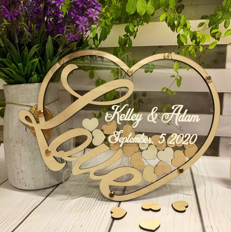 Clear Heart Huwelijk Gastenboek Alternatief, Acryl Bruiloft Gastenboek Teken, Acryl Hearts Frame, clear Heart Box, Rustieke Gast