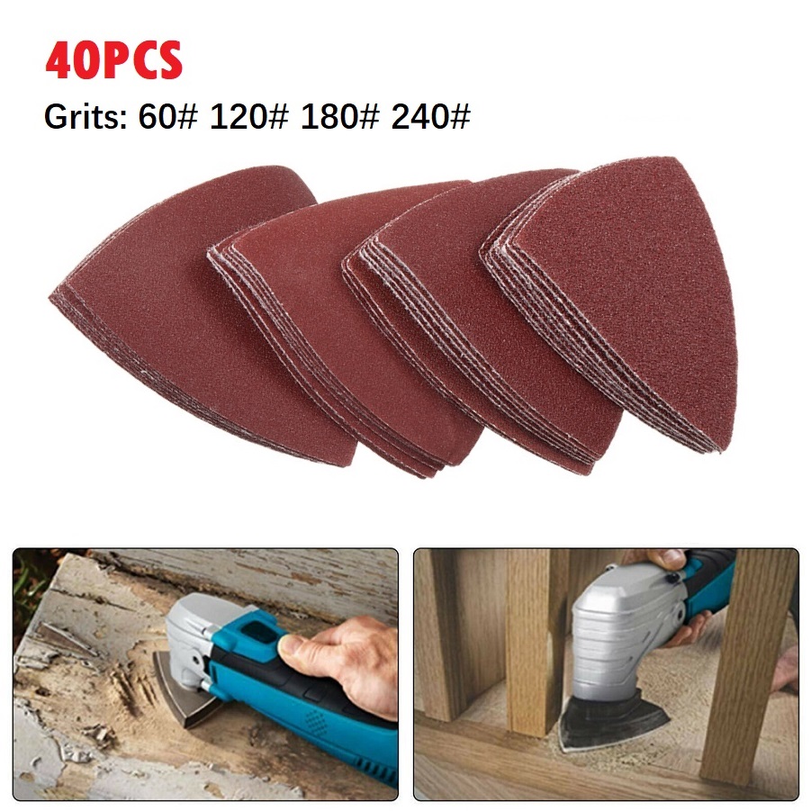40 stks/set 60 # 120 # 180 # 240 # 80 mm schuurpapier met klittenband, driehoekig schuurpapier voor hout, metaal, kunststof, oscillerende multitoolonderdelen
