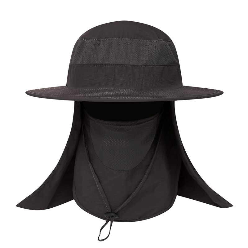 Sombrero de pesca gorro de verano cuello protección solar ala ancha de secado rápido gorra de sol pesca escalada hombres sombrero con cuerda: SH