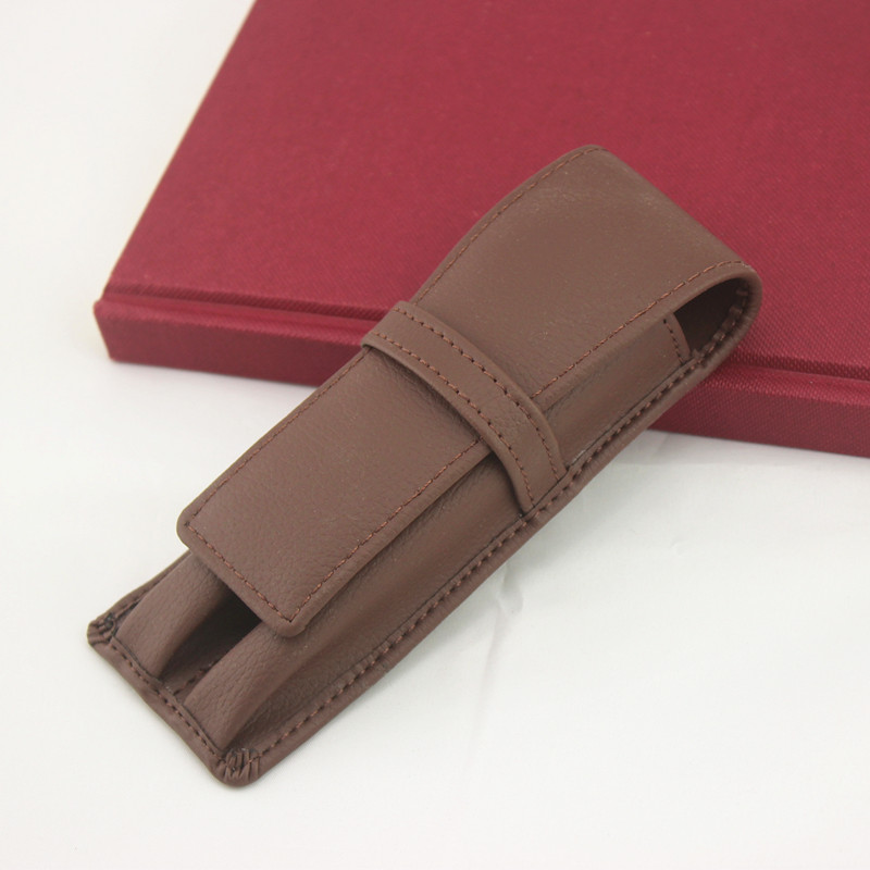 Luxe Zwart Lederen Pen Tas Houder Etui Kantoor Schoolbenodigdheden Double Pouch voor Fontein Leider Creatieve