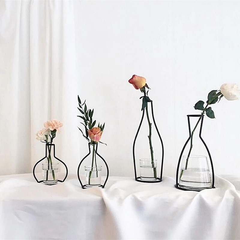Retro järnlinje bord blommor vas kruka prydnad metall växthållare nordiska stilar blomvas hem trädgård dekorationer bröllop