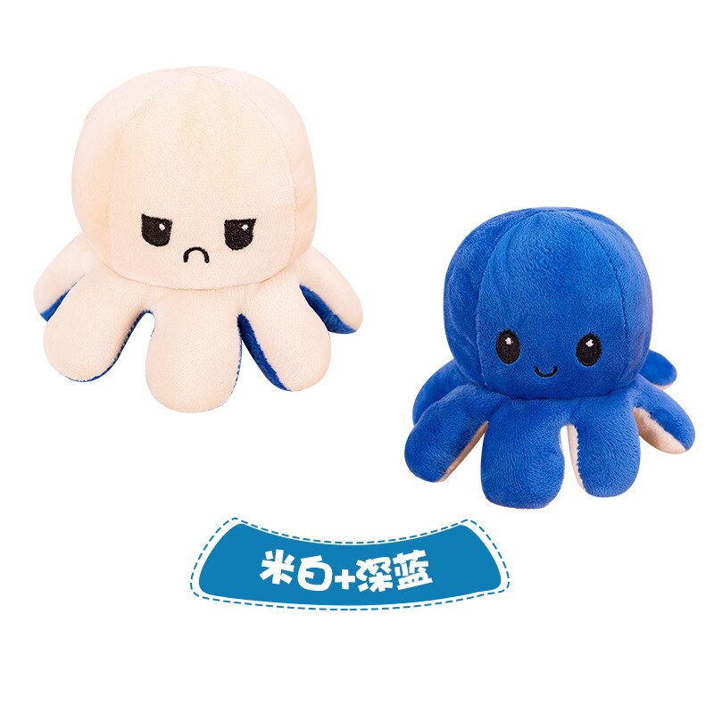 peluche octopus reversibl Flipped doll flip plush toy double sided doll reversible Octopus: White Blue