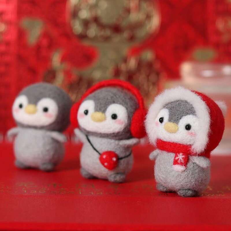 Onvoltooide Vilt Kit Grappige Feestelijke Kerst Jaar Pinguïn Wol Naald Vilt Kit Pakket Diy Handgemaakte Pop Speelgoed