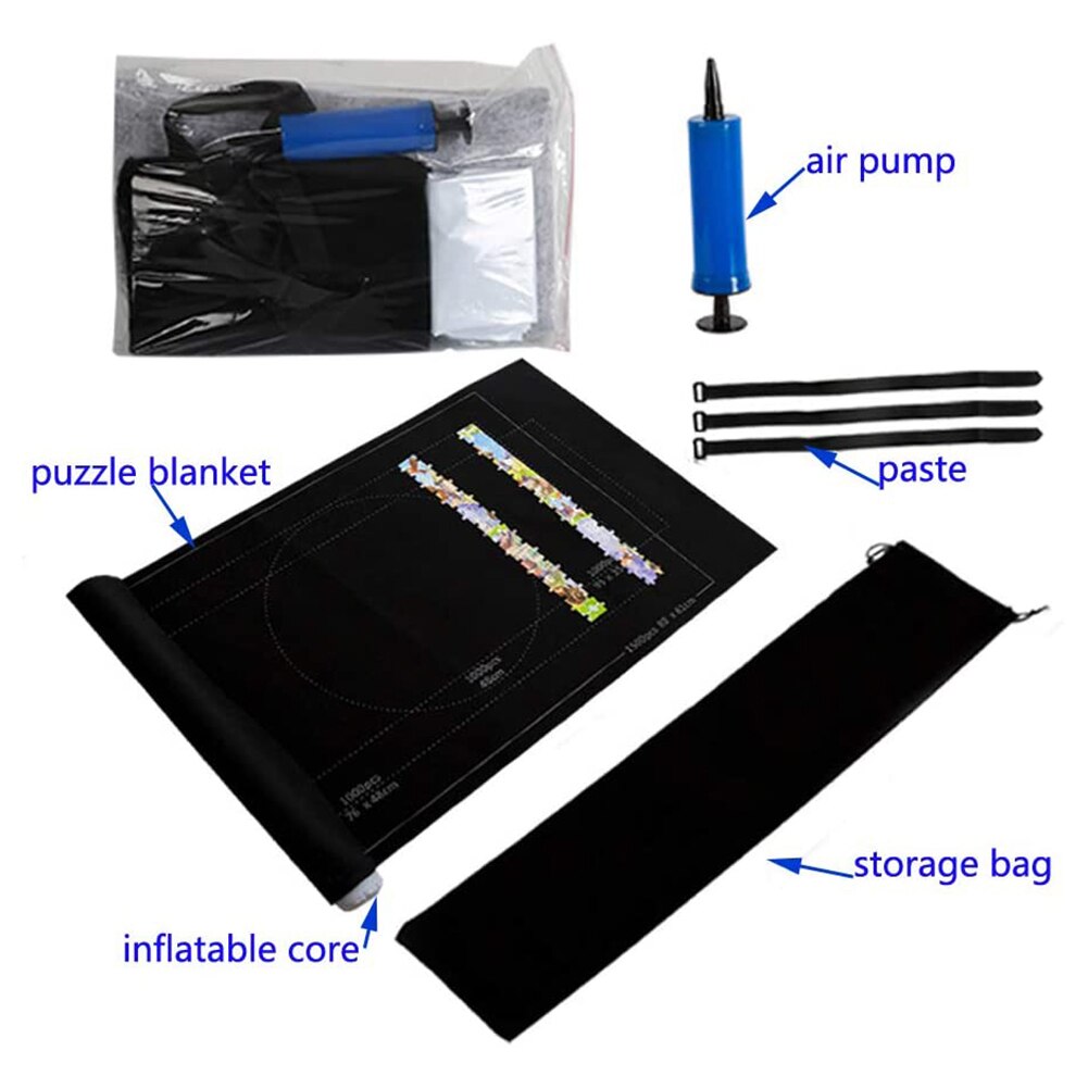 Portable Felt Mat Roll Up Storage Blanket Jigsaw Puzzle Game Pad with Air Pump Puzzle Accessories Portable Travel Storage Bag