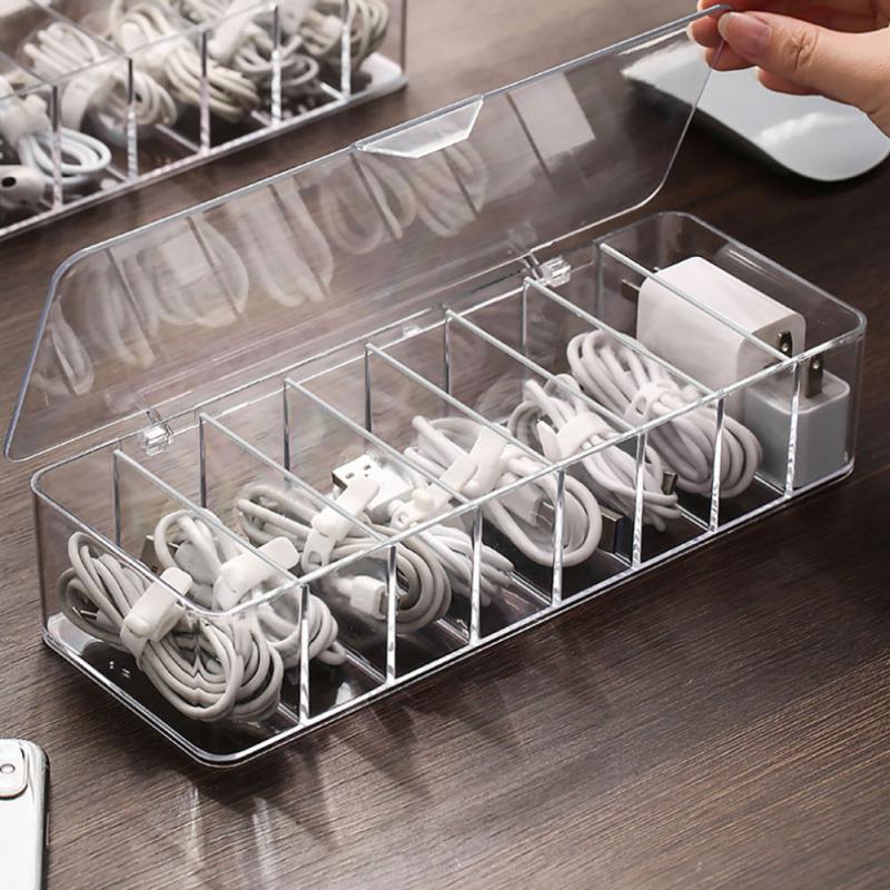 Cable Storage Box Transparent Plastic Data Line Storage Container For Desk Stationery Makeup Organizer Jewelry Box Office Holder