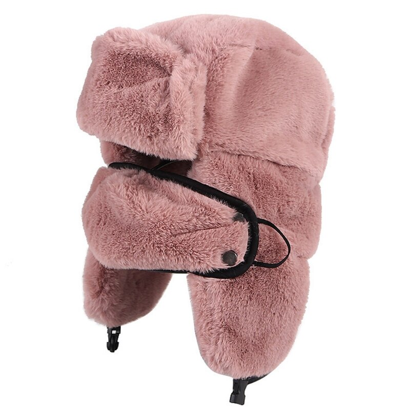 Women Winter Fluffy Plush Russian Ushanka Hat Outdoor Cycling Windproof Thermal Warm Trooper Cap with Face Mask Ear Flap: PK