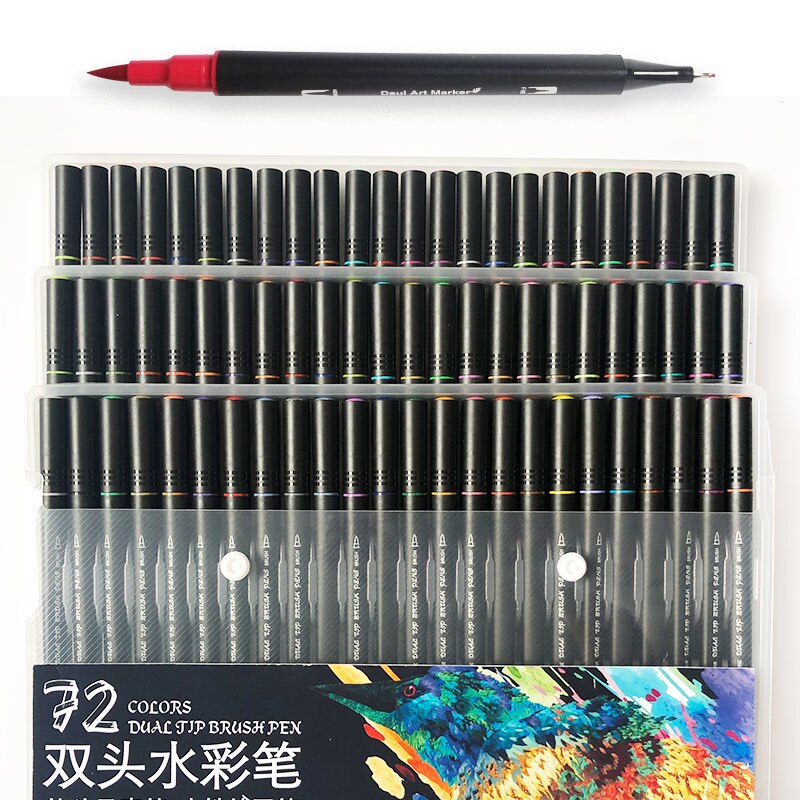 Dual Tips 48/60/72/100 Art Marker Inkt Op Waterbasis Zachte Fijne Borstel Pen Met PP pakket: 72 Colors