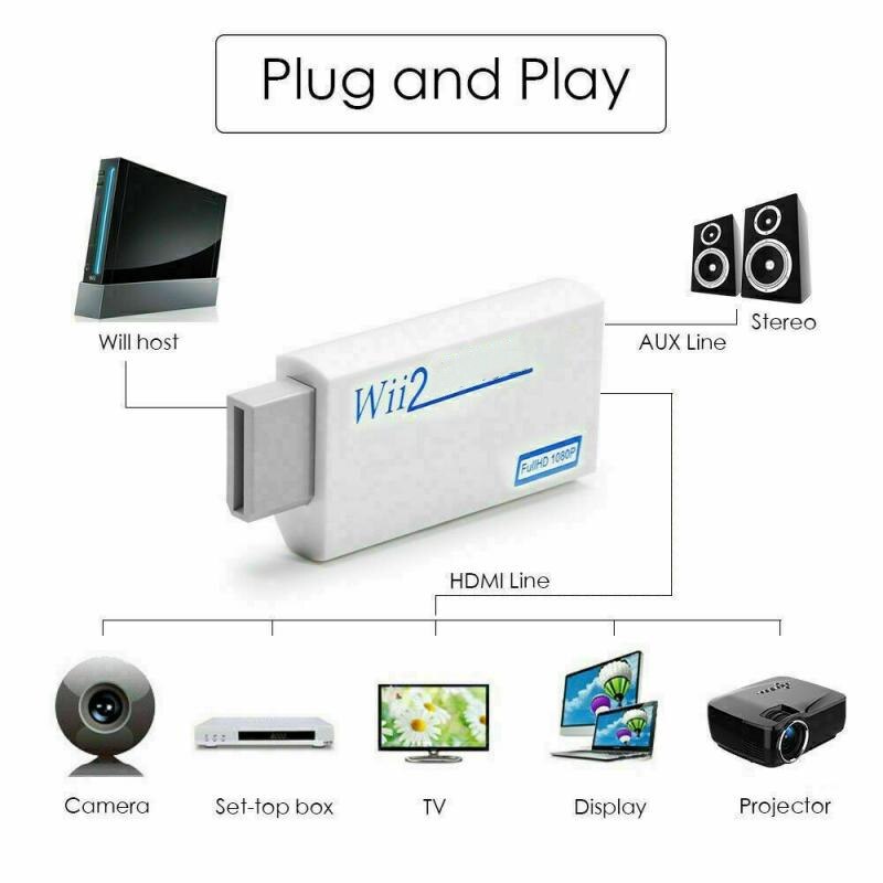 Convertitore Full HD da Wii a HDMI adattatore Audio Video da 3.5mm per PC Monitor HDTV supporto Display NTSC PAL 480i 480p: 01