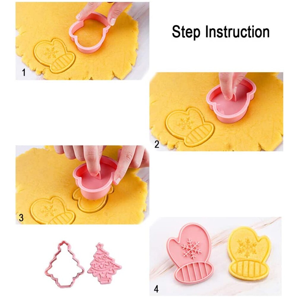 Kerst Cookie Cutters Stamper Set Plastic Mini Biscuit Cutter Mold Voor Bakken 3D Fondant Postzegels Cake Decoratie Levert Gereedschap