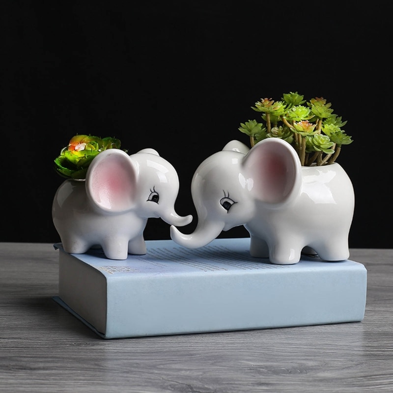 Ceramic Flower Pot Cartoon Animal Elephant Succulent Bonsai Potted Planter for Indoor Outdoor Garden Yard Decoration
