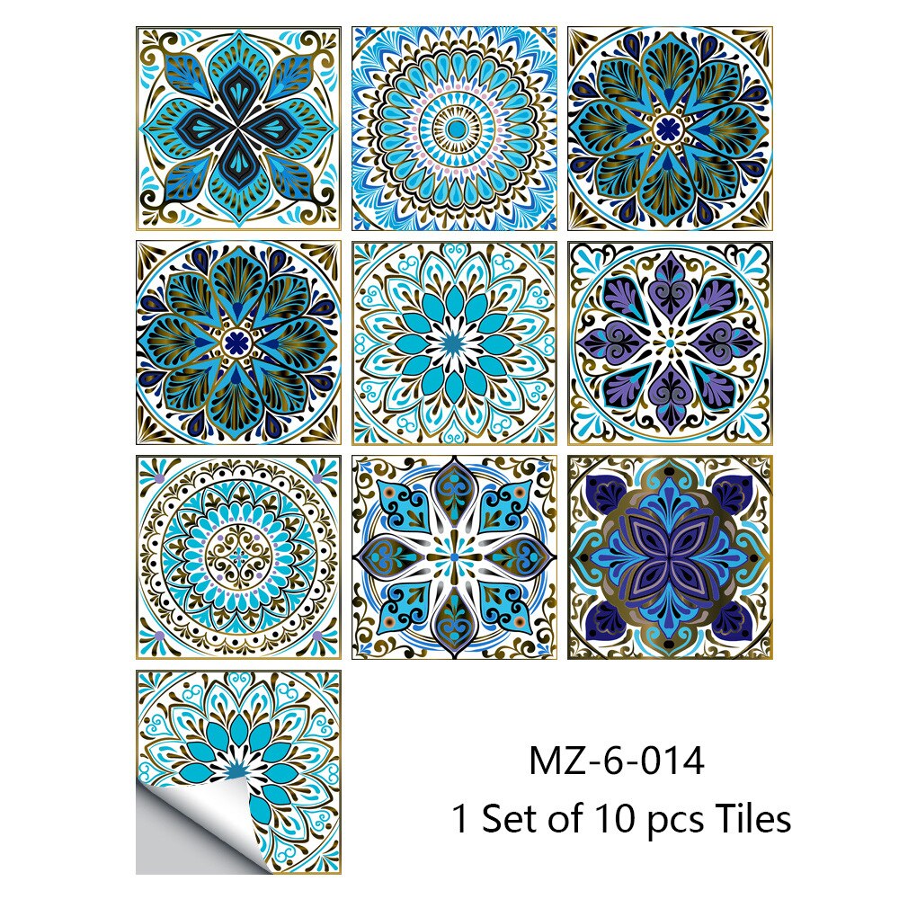 20x20cm 10pcs Tile Sticker Home DIY Decoration Art Wallpaper Kitchen Bathroom Self-adhesive Waterproof Wall Floor Sticker: MZ-014