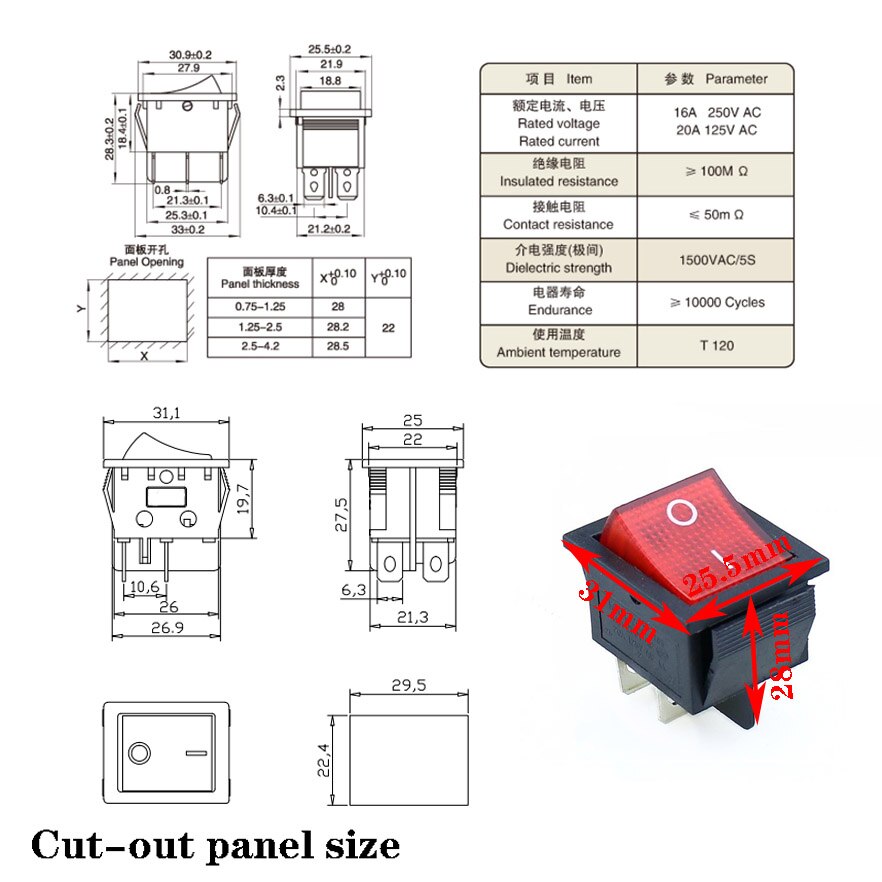 10PCS KCD4 Rocker Switch ON-OFF 2 Position 4 pin / 6 pin Electrical equipment With Light Power Switch 16A 250VAC/ 20A 125VAC