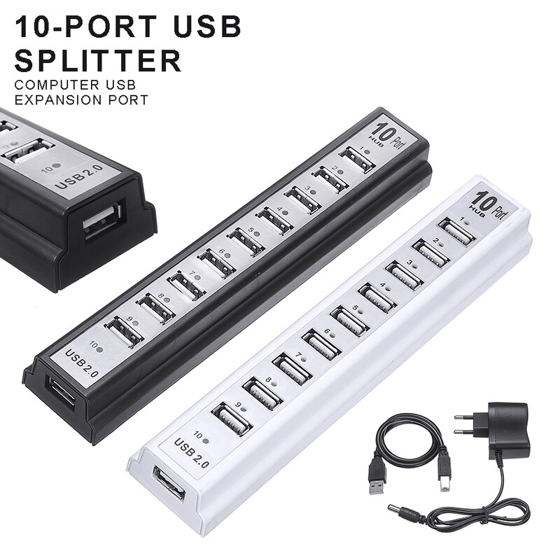480Mbps High Speed Multiport Splitter Adapter Portable Light Weight 10 Ports USB 2.0 Hub With External Power For PC Laptop