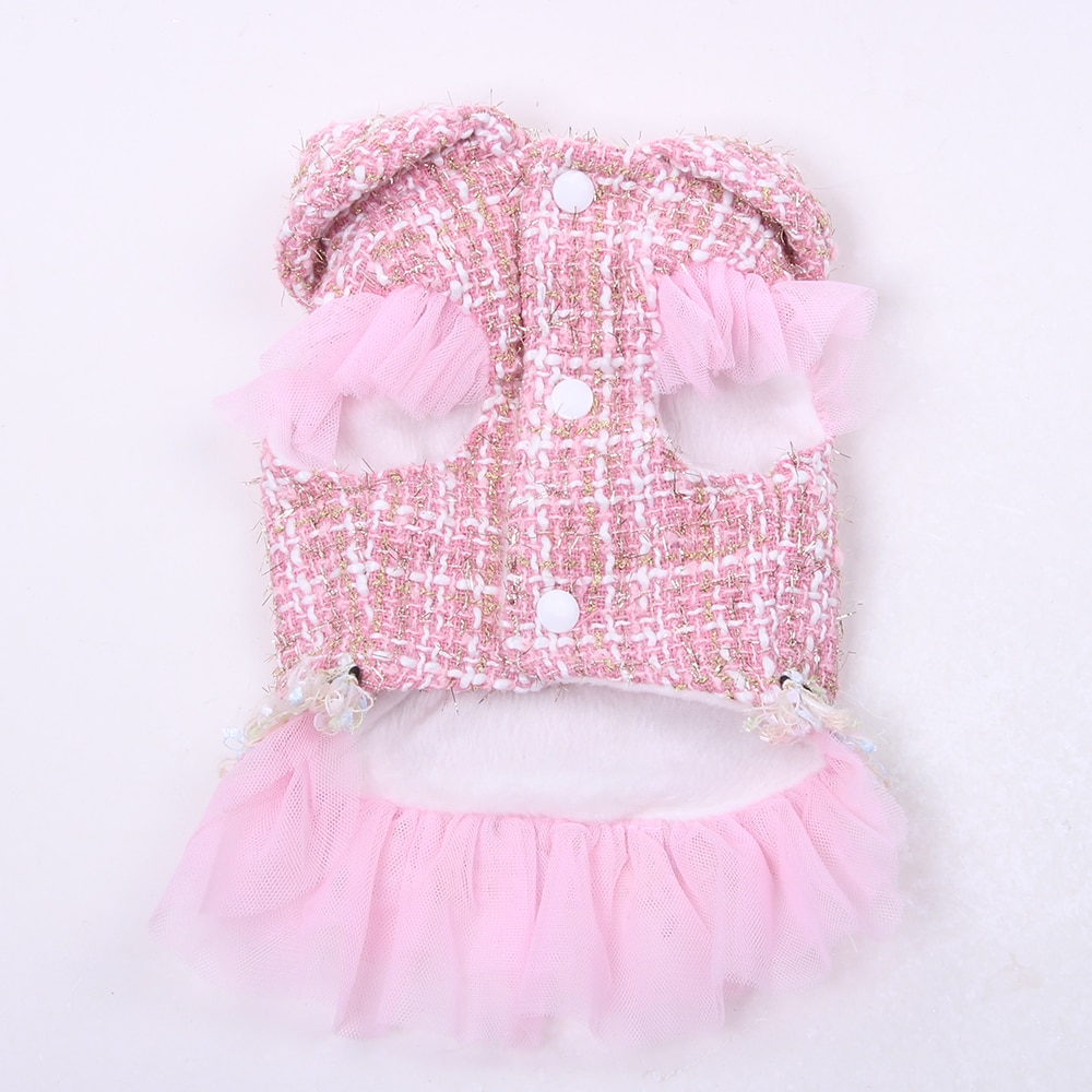 Prinses Hond Kat Winter Jurk Jas Plaid &amp; Vlinder Pet Puppy Hoodie Warme Kleding Apperal