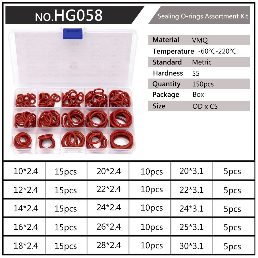 DIY PCP Silikon Gummi Abdichtung O Ringe Dichtung Ersatz Buchse O-ringe CS 1,5mm 1,9mm OD 6mm-20mm 10 Größen 150 Teile/satz HG036: HG058 x1
