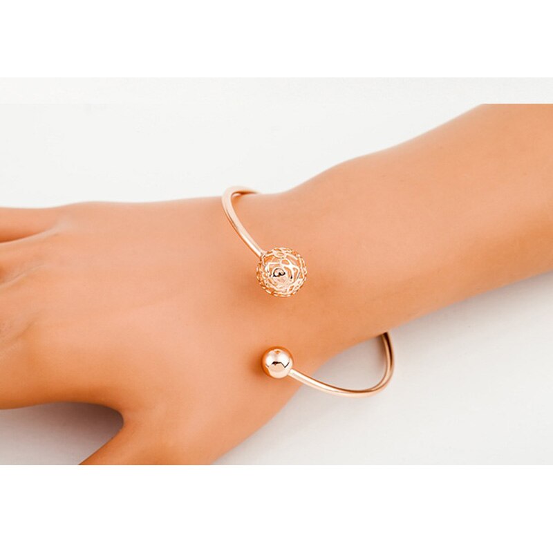 Women' Simple Cuff Bracelet Bangles Geometric Opening Lady Bangles Hollow Ball Bracelet Personality Statement Jewelry