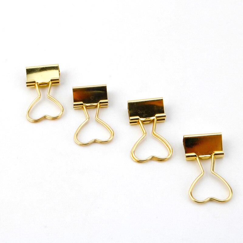 10pcs Cute Binder Clips Cat Hollow Out Cactus Penguin Shape Metal Binder Clamp Bookmark Kawaii Stationery School Office Supplies: Gold love heart
