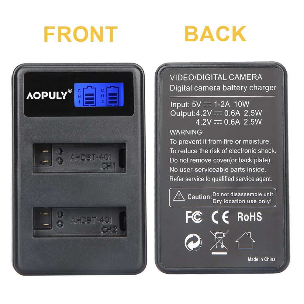 AOPULY-Batería de 1680mAh para GoPro Hero 5 6 hero 7, batería negra Akku para GoPro hero 5 6 7 hero 5 AHDBT 501, totalmente decodificada: Dual Charger