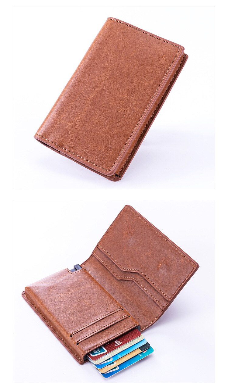 Card Holder Men's PU Cardholder ID Credit Metal Card Case Automatic Card Case Popular for: apricot