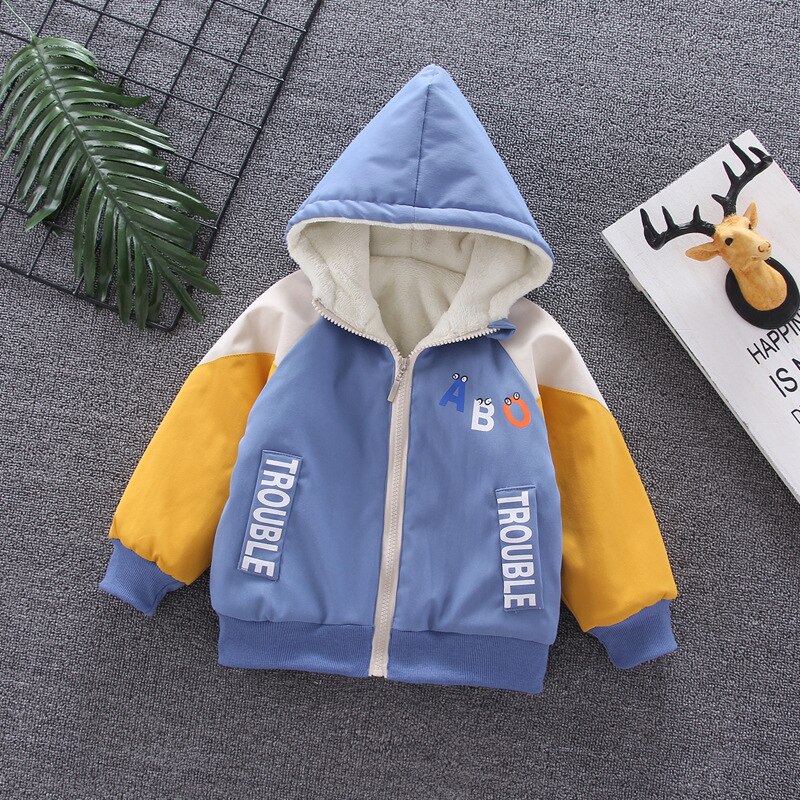 Baby Boy Bovenkleding Jongen Herfst En Winter Plus Fluwelen Gewatteerde Jas Baby Jongen Kleuraanpassing Letters Katoen Warm Casual Katoen jas