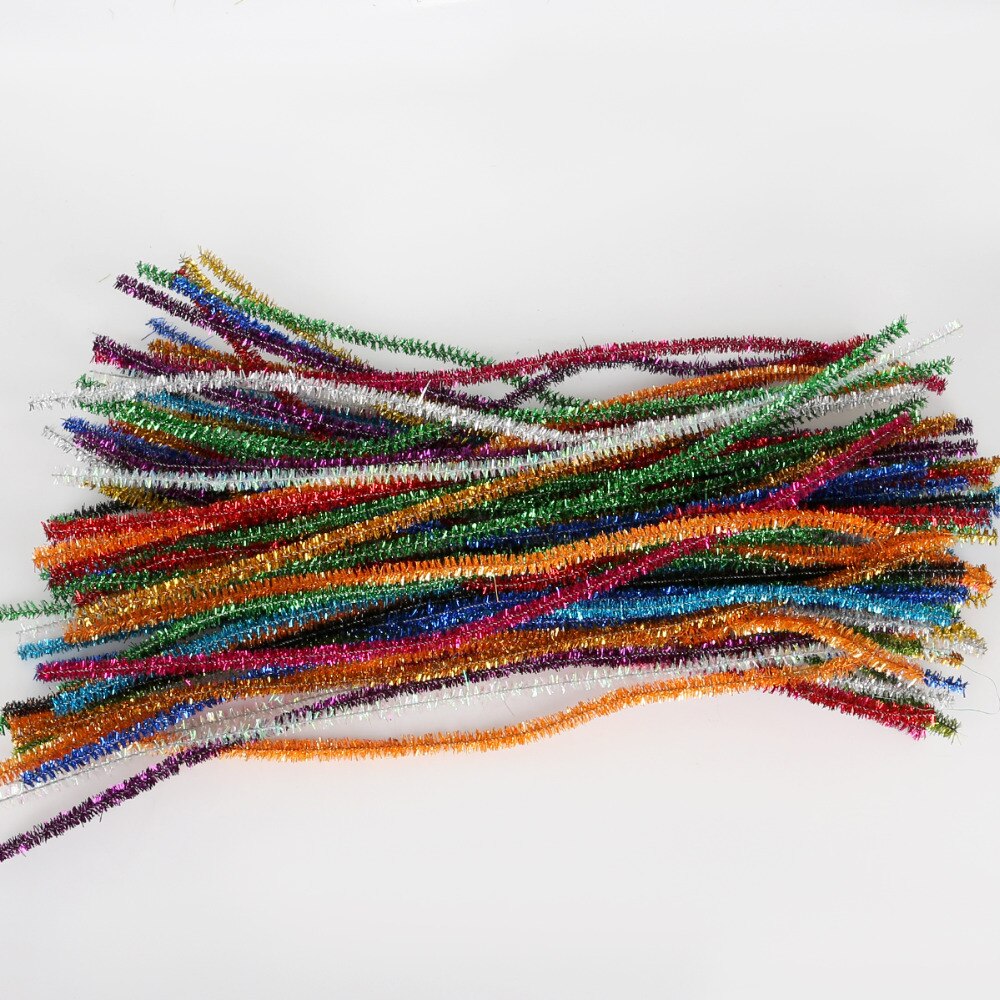 100pcs 30cm Glitter Chenille Stems Pipe Cleaners Plush Tinsel Stems Wired Sticks Kids Educational Toys DIY Craft Supplies