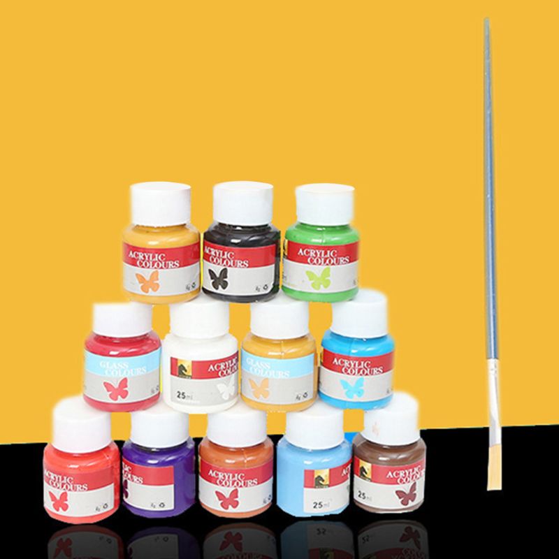 Juego de pintura acrílica, 12 colores, suministros de arte para manualidades, colores vibrantes no tóxicos