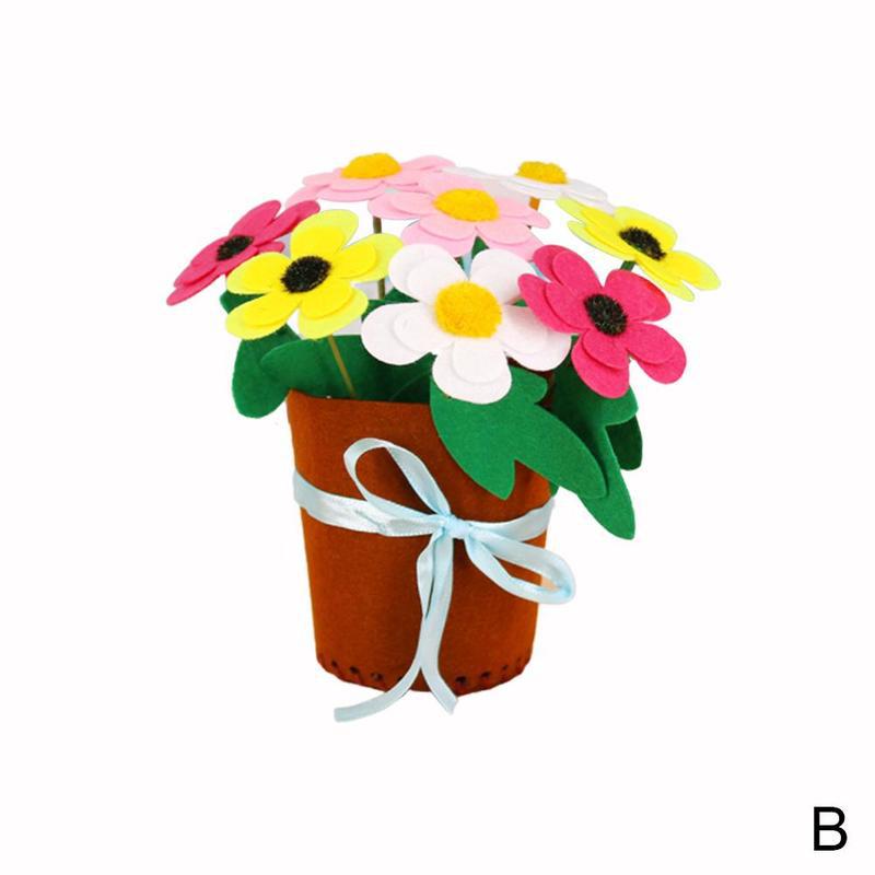 Diy Non-woven Potted Plant Children Handmade Material Carnation Sewing For Mother's Simulation Diy Potted Flowerpot Ba O9X9