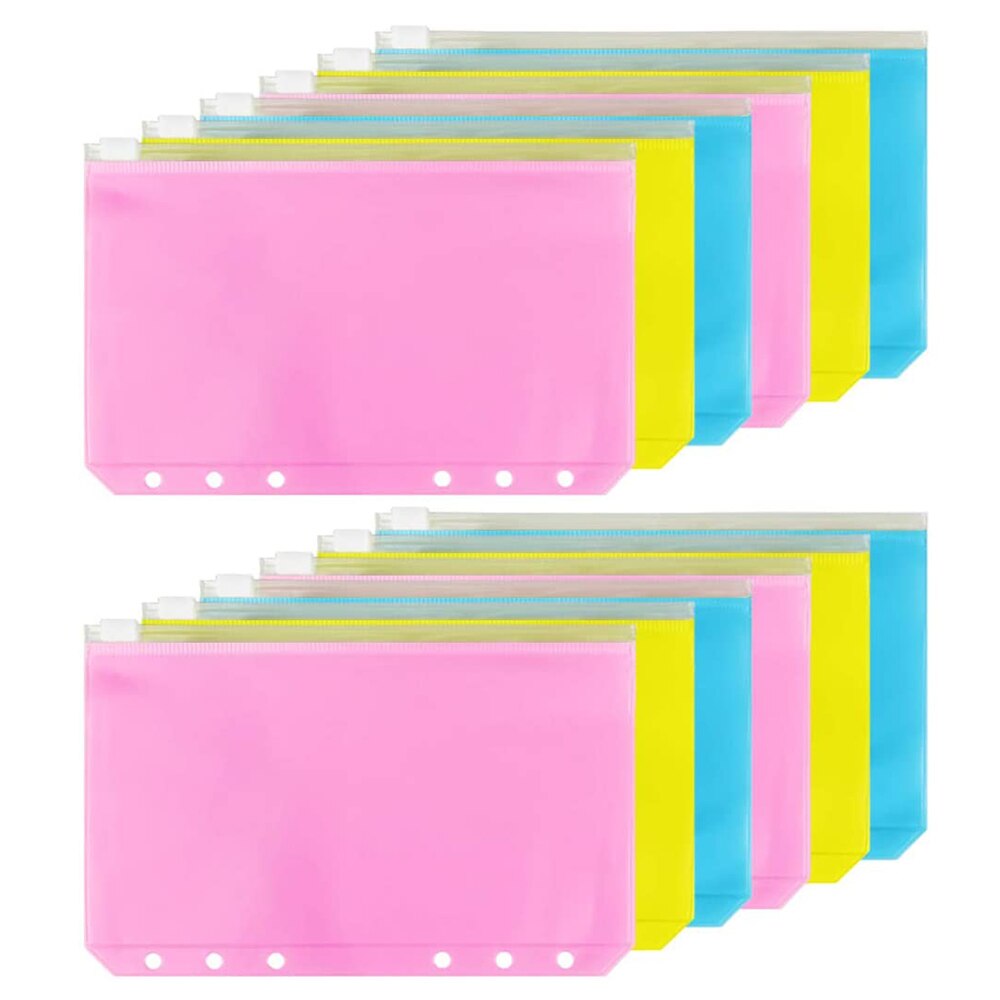 A6 Binder Pocket Colorful 6 Holes Loose Leaf Zipper Bag Plastic Binder Zipper Folders Waterproof File Bags for Documents Sticker