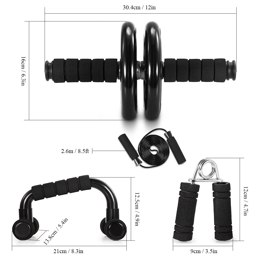 TOMSHOO 5-In-1 AB Wheel Roller Kit with Push-Up Bar Jump Rope Hand Gripper and Knee Pad Abdominal Core Carver Fitness Workout