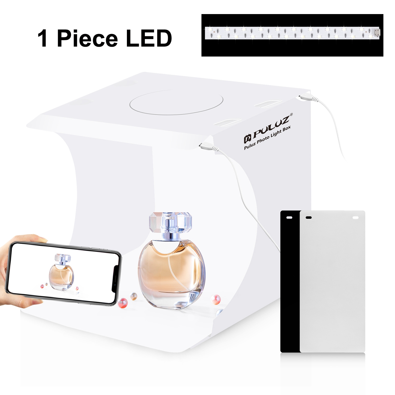 PULUZ 20cm 8.7 inch Mini LED Panel Folding Portable 1100LM 550LM Light Photo Lighting Studio Shooting Tent Box Kit 2 Backdrops: White