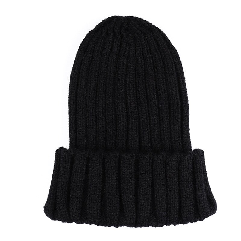 Winter Women Beanies Solid Color Soft Cotton Elastic Knitted Women Hat Girls Bonnet Female Cap: style 2 black