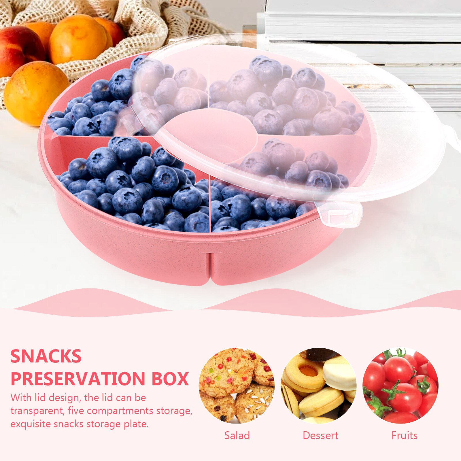 Living Room Fruit Tray Snack Divided Box Snack Box with Lid Five-grids Dried Fruit Box