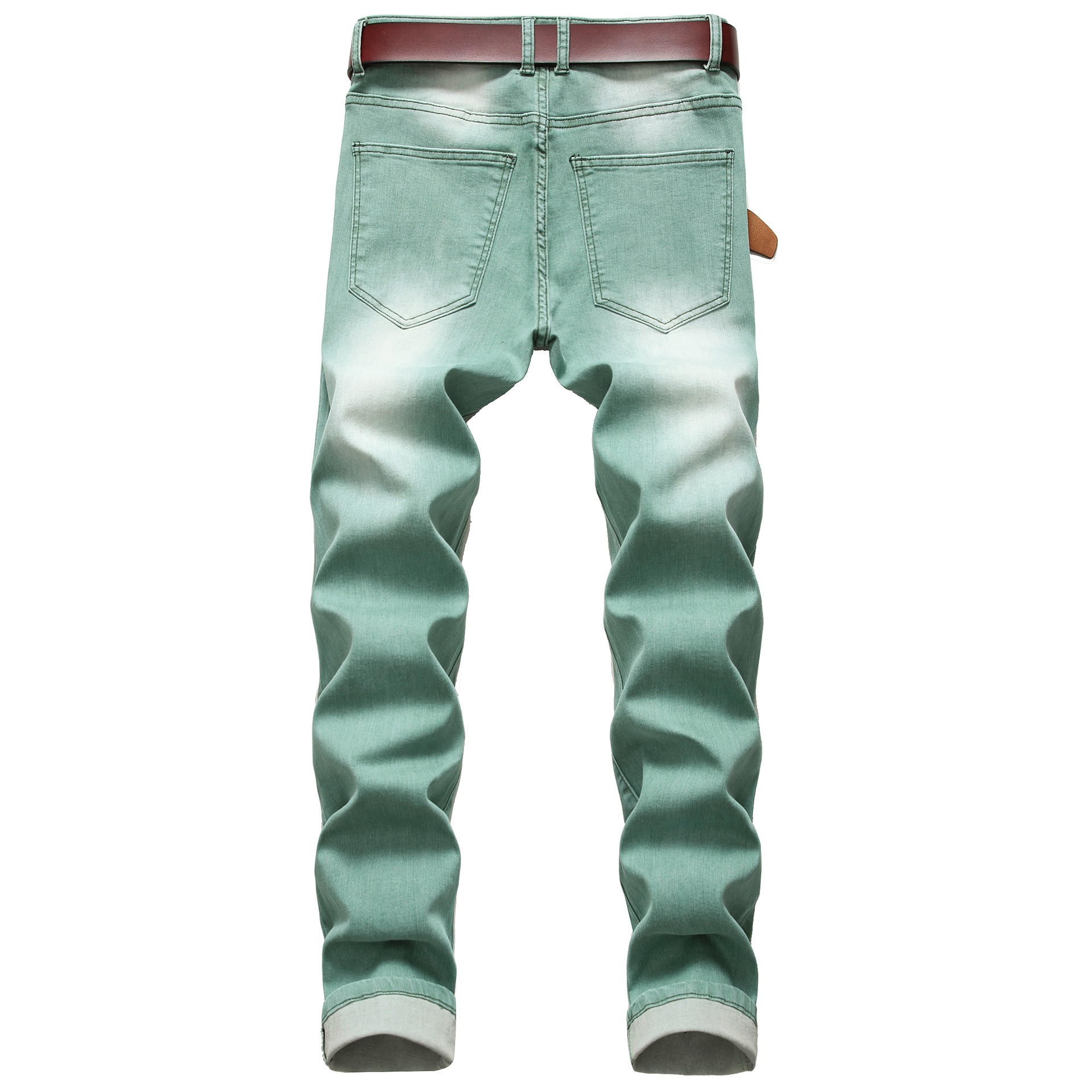 Høst vår herre ripped green street hip hop punk stretch sykkel jeans trendy hull rette denimbukser
