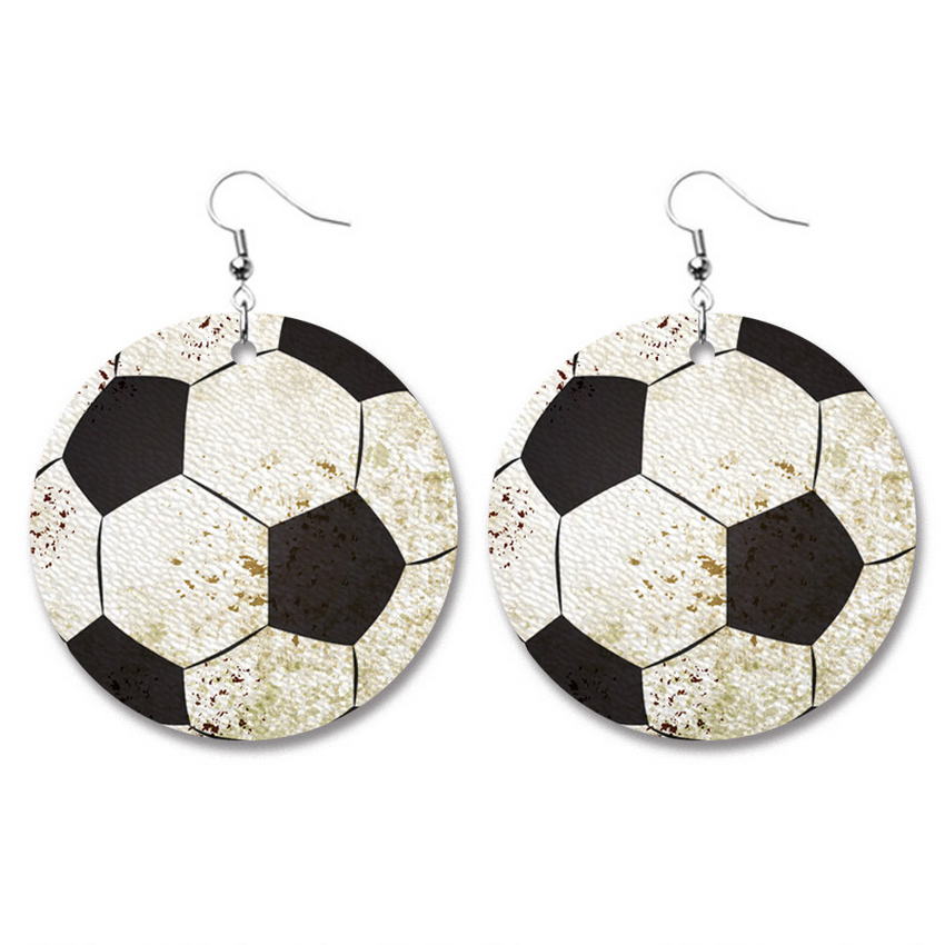 Cheetah Baseball Print Pu Leer Hart Dangle Oorbellen Aankomst Liefde Hart Vorm Luipaard Oorbellen Mode-sieraden: Round Soccer