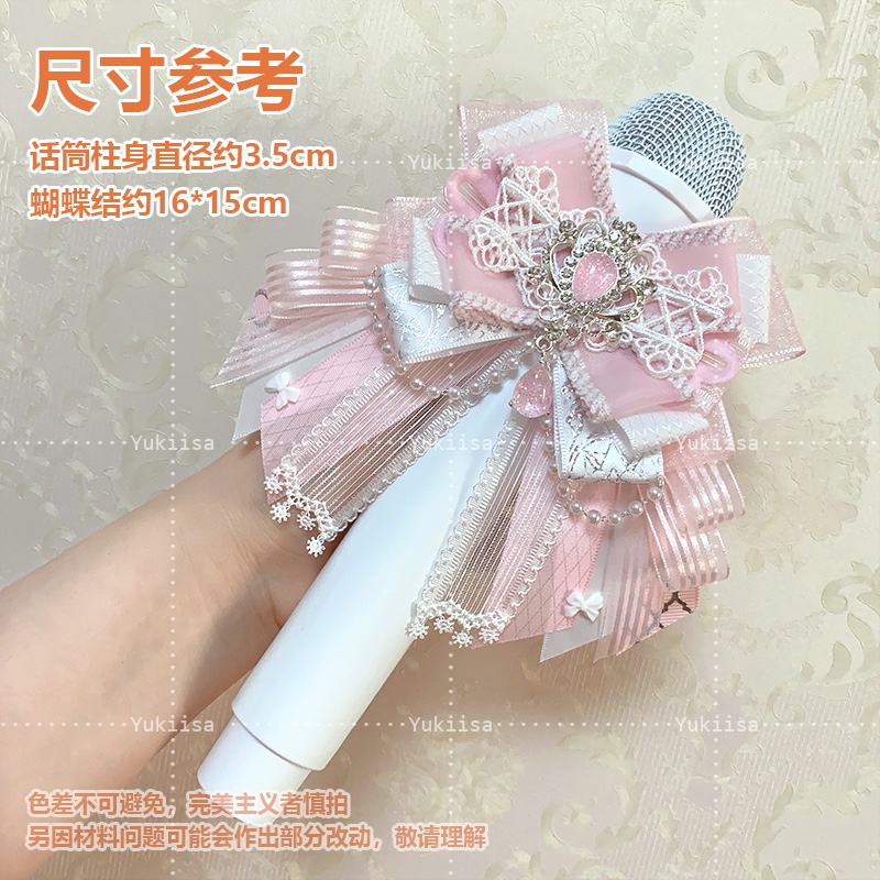 Grampo de cabelo strass estilo japonês para mulheres e meninas, bastão lanterna, laço rosa, artesanal, luz lolita, cocar, acessórios: Rosa
