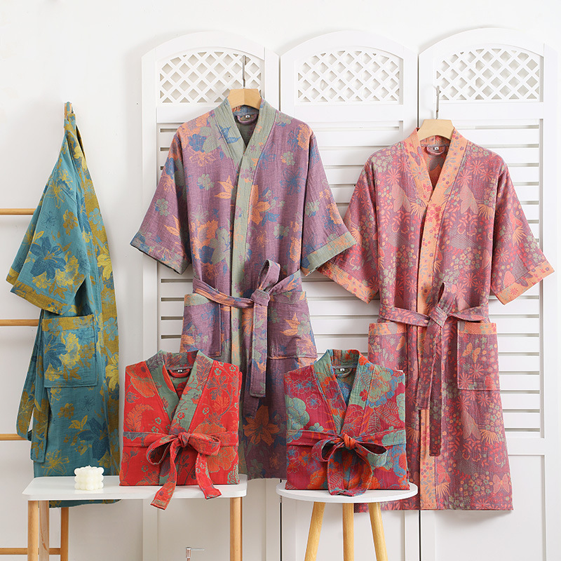 Multi Kleuren Kimono Gewaden Voor Koppels Homewear Katoenen Badjas Voor Lente En Zomer Dunne Absorberende En Sneldrogende Badjassen