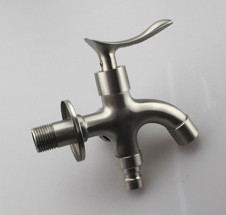 Wall Mounted Tap One In Two Out Single Cold 304 Stainless Steel Multifunction Washing Machine Taps 4'' interface