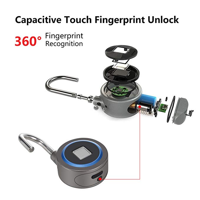 Fingerprint Padlock Bluetooth Keyless Biometric Lock Waterproof USB Charge Lock for Android IOS System