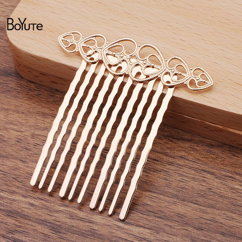 BoYuTe (10 Pieces/Lot) 54*55.5MM Metal Brass Heart Filigree Hair Comb 10 Teeth Diy Handmade Hair Accessories: KC Gold Plated