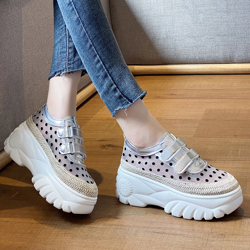 uformelt dame sko vår bølgepunkt beige pustende leiligheter plattform loafers enkle komfortable mokkasiner  s873