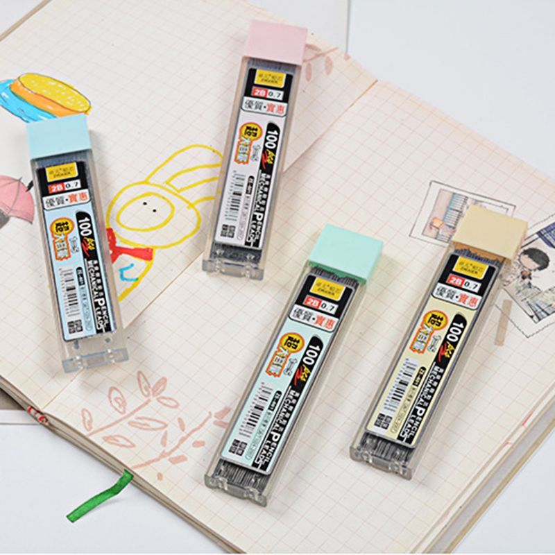 100 stk/eske 0.5mm/0.7mm grafittledning 2b mekanisk blyantrefill plast automatisk blyantstift
