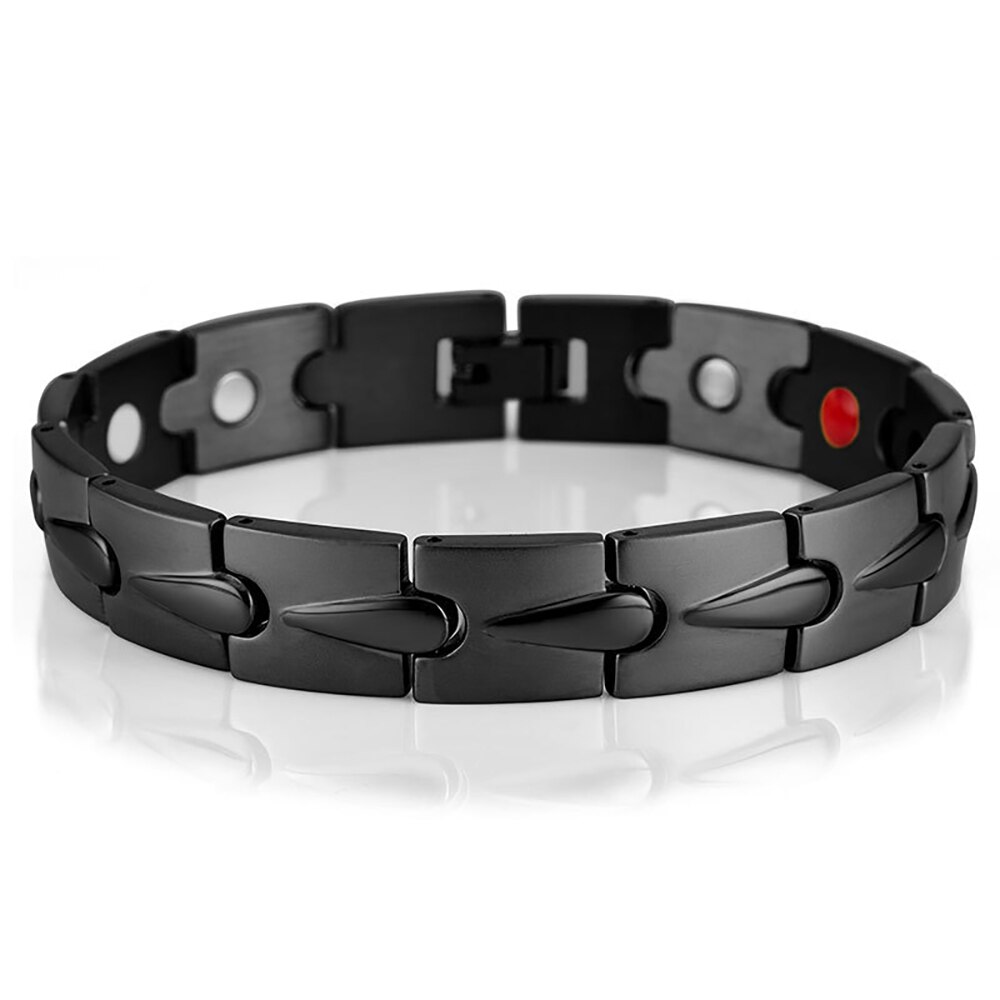 FINE4U B580 Magnetische Roestvrij Staal Mens Gold Zwart Power Element Armband Met Magneten: Black